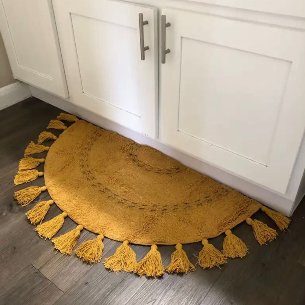 Half Circle Mustard Yellow Tassel Rug